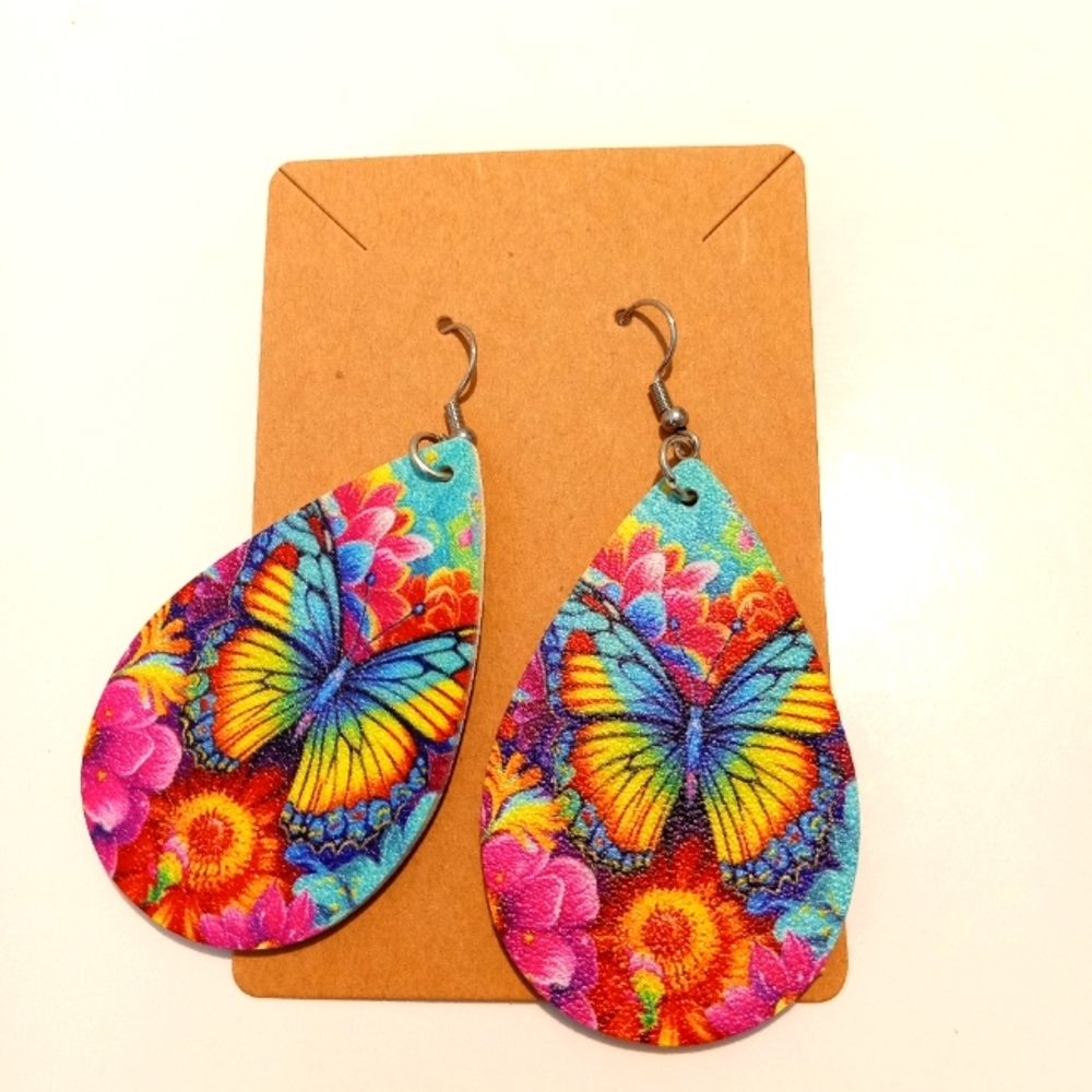 Fashion Jewelry Butterfly Leather Teardrop Dangle Earrings